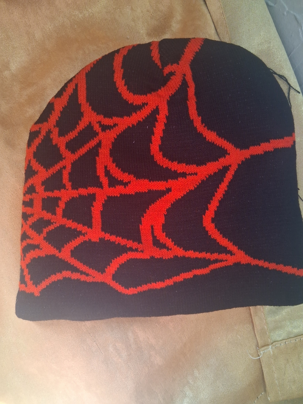 Black and Red Spiderweb Knit Beanie -unisex Accessories